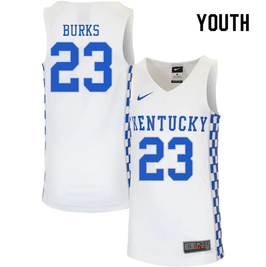 Youth #23 Jordan Burks Kentucky Wildcats College Basketball Jerseys Stitched Sale-White - Click Image to Close